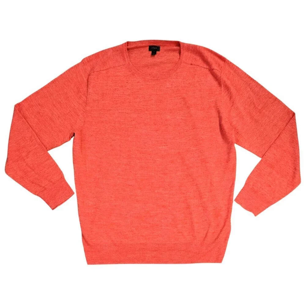 J. Crew Linen Blend Heather Orange Red Crew Neck Lightweight Sweater C4089